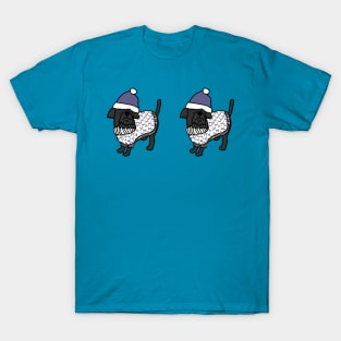 Two Cute Dogs Blue Hat and Winter Sweater T-Shirt